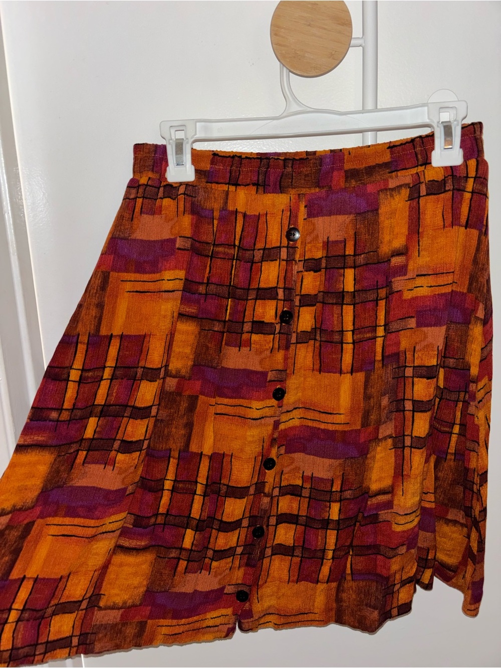 Vintage Orange Checkered Midi Skirt